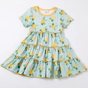 Boutique Lemon Citrus Girls Short Sleeve Ruffle Dress